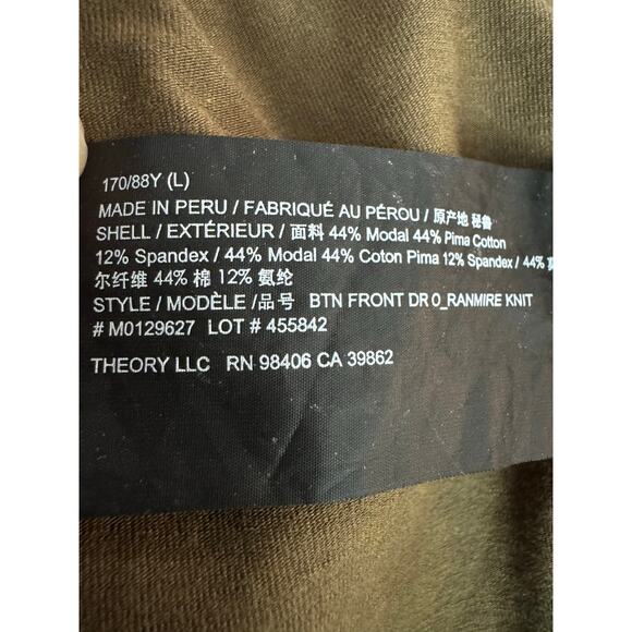 THEORY Button-Hem Ranmire Knit Midi Dress Faded Army Green Casual Wardrobe Sz L - Picture 10 of 10